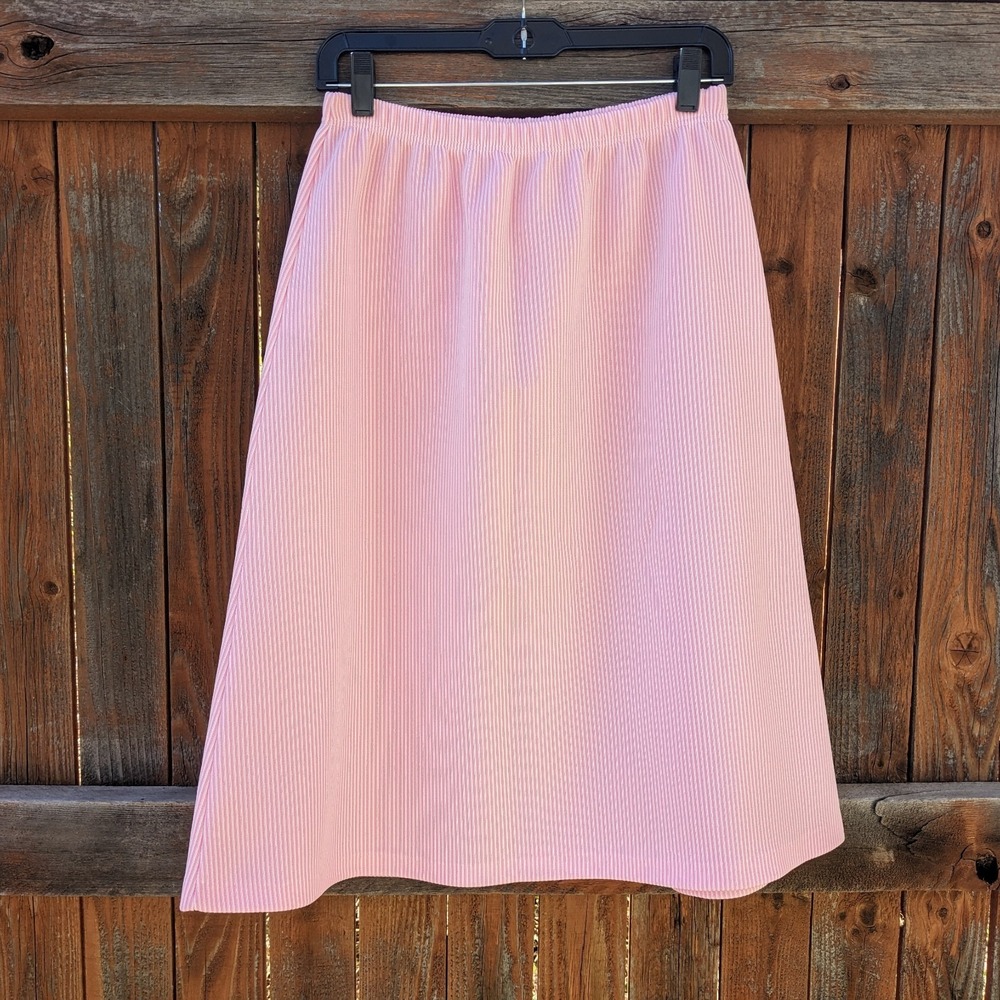 Vintage 60s 70s Pink Striped Skirt Women's S/M A-Line‎ Mod Pinstripe Pastel Midi
